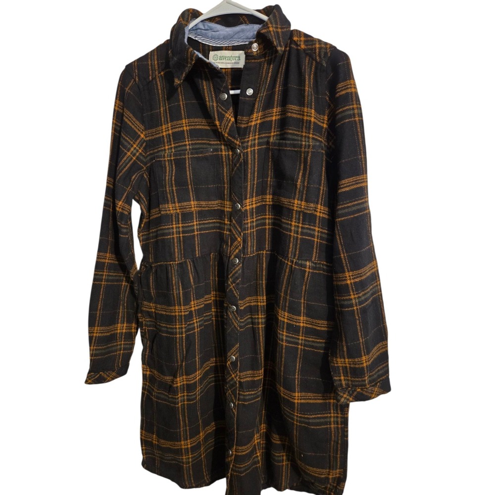 Aventura Dress Womens M Black/Brown Organic Cotton Snap Down Boho